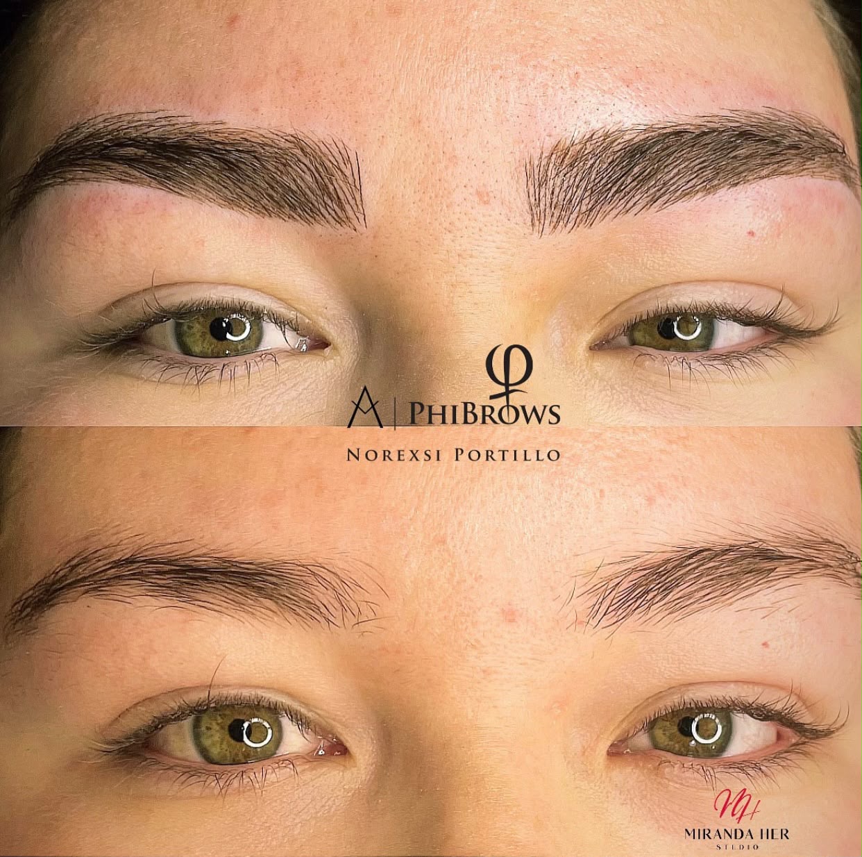 Comparativa de nuestro trabajo de cejas, con los trazos de microblading vistos de cerca
